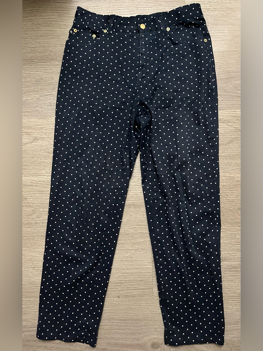 Vintage Lauren Ralph Lauren Navy Polka Dot Pants with Gold Buttons